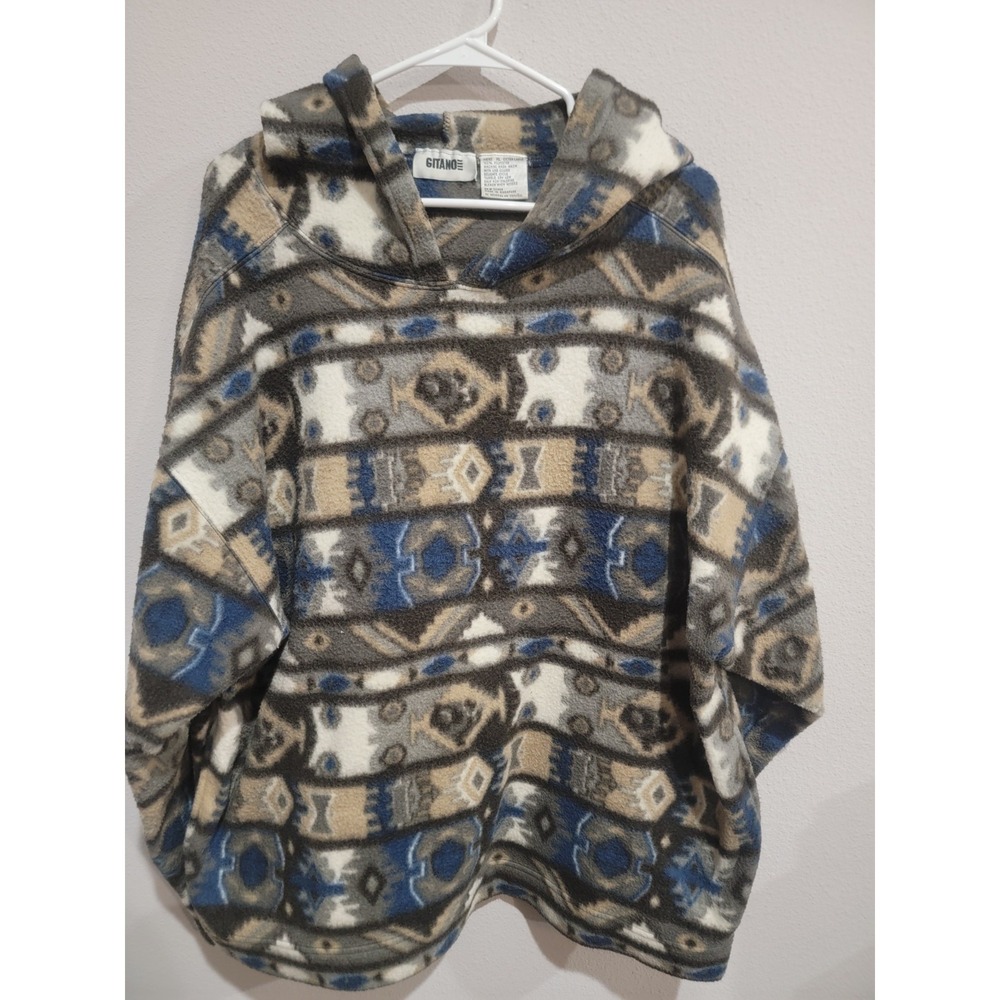 Gitano Men's‎ Vintage Hooded Fleece Pullover With Pockets  Aztec Design Size XL